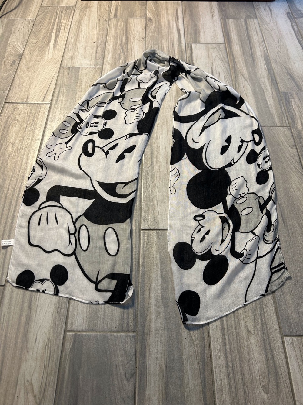 Disney Black White Mickey Mouse Scarf Soft Classic Timeless 78” Long